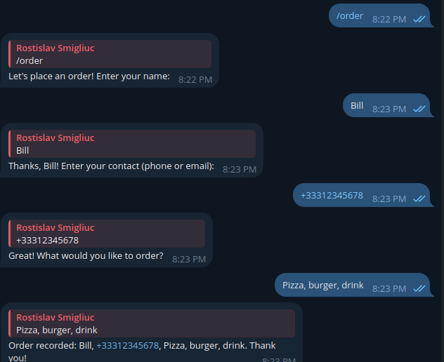 Order command screenshot